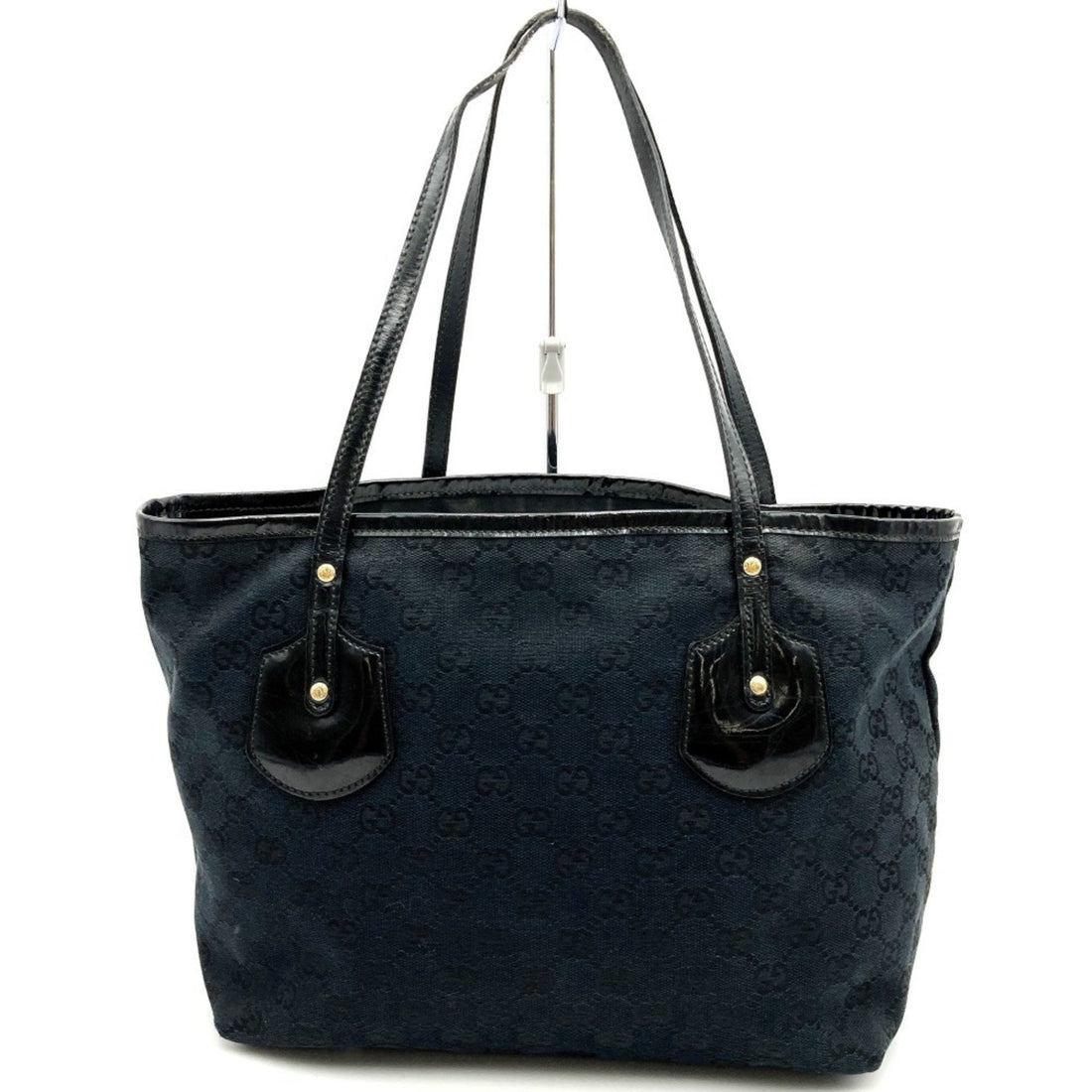 GUCCI 211976 Tote Bag Handbag Black VS Canvas Leather Enamel Heart Charm Women's