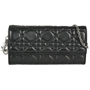 Christian Dior Dior Lady Cannage Chain Wallet Long Leather CAL43060P Noir