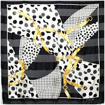 Christian Dior Silk Large Scarf Muffler White x Black Dot Women's