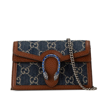 Gucci VS Denim Dionysus Chain Shoulder Bag 476432 0416 Navy Brown Leather Women's GUCCI