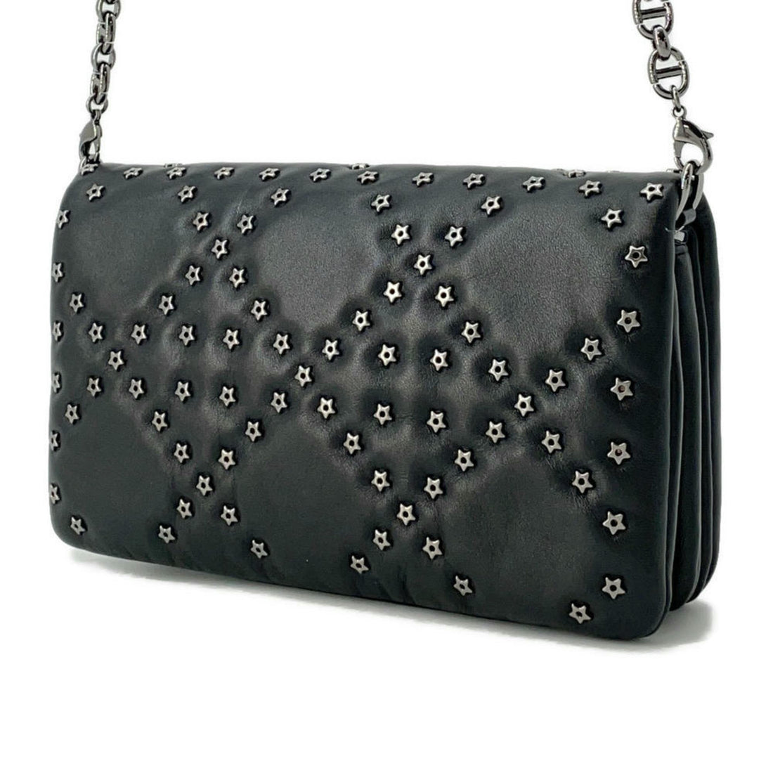 Christian Dior Dior Chain Shoulder Bag Caro Cannage Studs Leather Christian Wallet Black