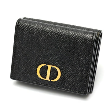 Christian Dior Dior DIOR 30 Montaigne Compact Wallet Tri-fold Leather Black K-158412