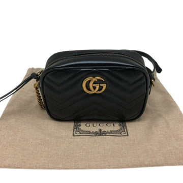 GUCCI VS Marmont Chain Shoulder Bag Crossbody 448065 Leather Black Gold Hardware Women's
