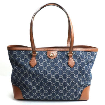 GUCCI VS Denim Medium Tote Bag Blue Brown 631685 Women's
