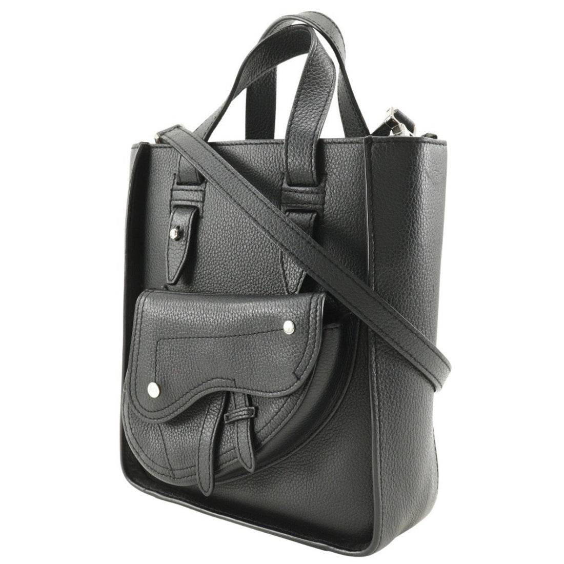 Christian Dior Saddle Mini Tote Handbag Shoulder Bag Calf Black 2way A5 Type Women's