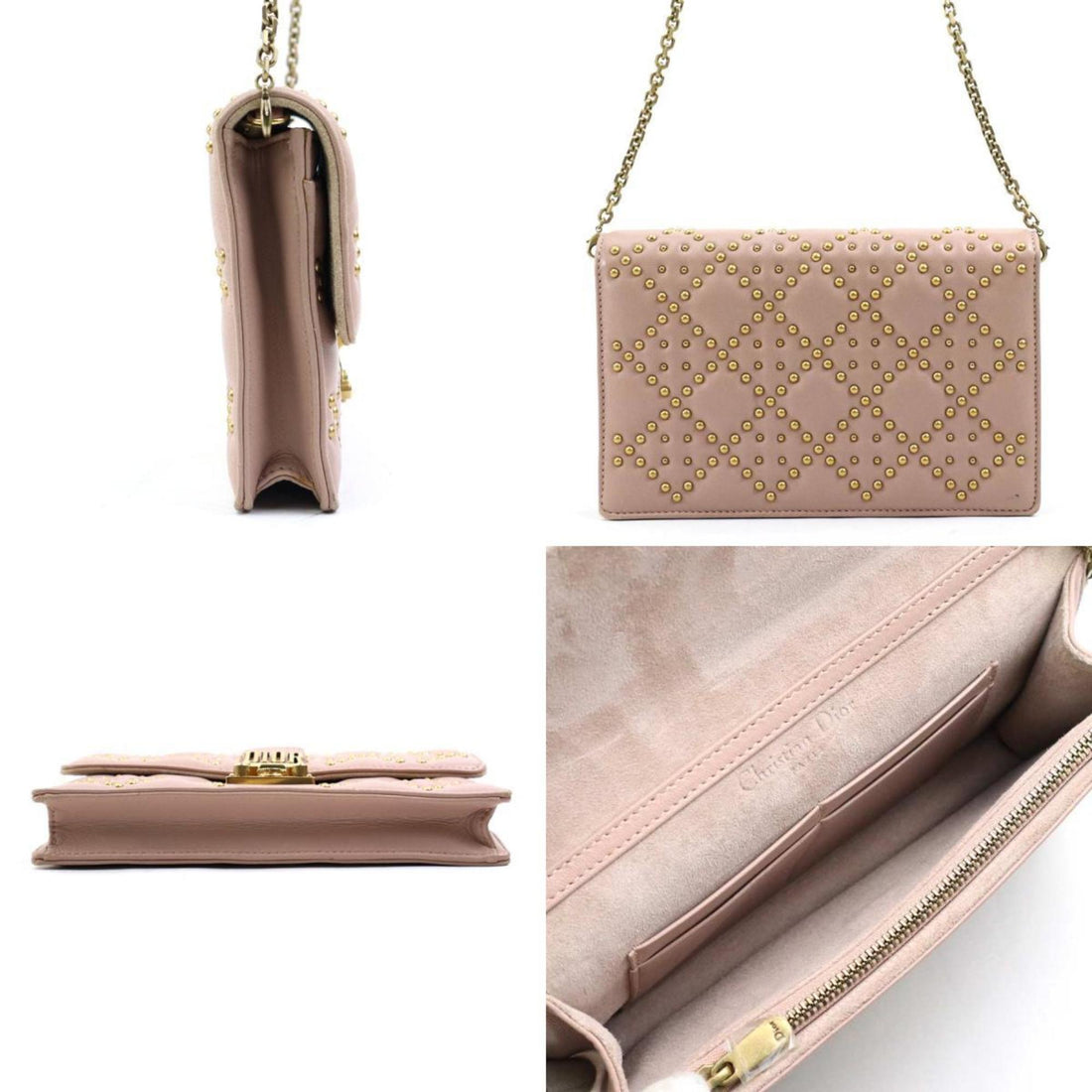 Christian Dior Chain Wallet Leather Metal Pink Women's 55767m