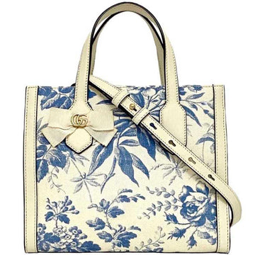 Gucci 2-way bag f-21163 White Blue Flower Herbarium 443089 VS Ribbon Canvas Leather GUCCI Japan Exclusive Freestanding