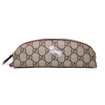 Gucci VS Supreme Pencil Case 662129 Beige Red Canvas S Cat