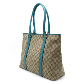 GUCCI VS Supreme Plus Tote Bag Large Shoulder PVC Leather Beige Turquoise Blue 114288