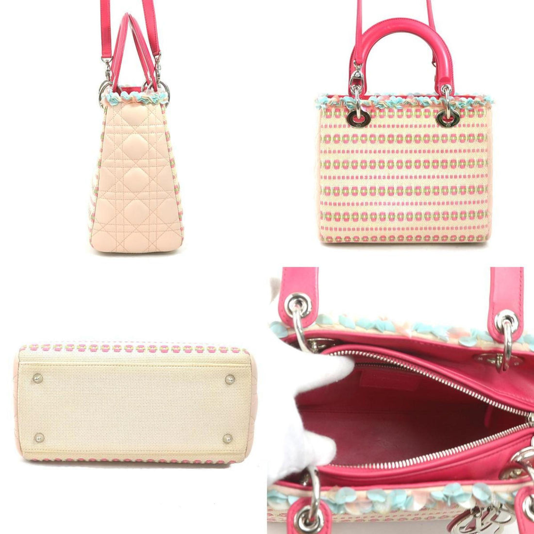 Christian Dior handbag shoulder bag Lady canvas leather pink ladies 90090a