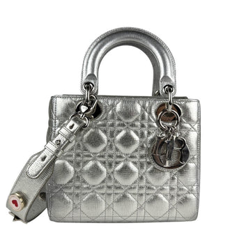 Christian Dior handbag shoulder bag Lady leather silver ladies z5610
