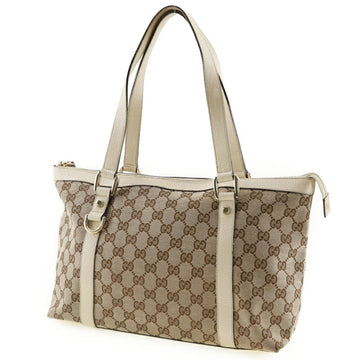 GUCCI Abbey Line Tote Bag 141470 VS Canvas x Leather Made in Italy Beige Shoulder Zipper line Ladies