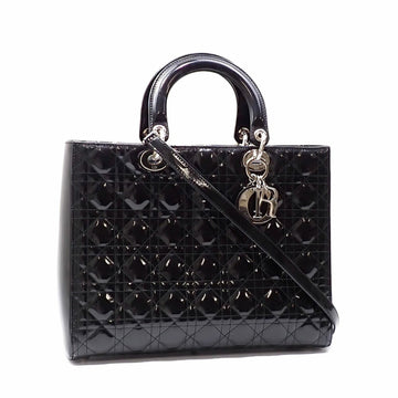Christian Dior Handbag Lady Large Women's Black Patent Leather Shoulder Cannage