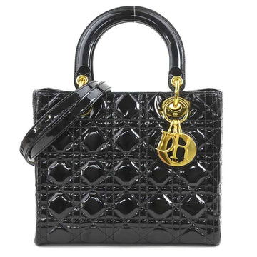 Christian Dior handbag shoulder bag Lady patent leather black gold women's e60317k