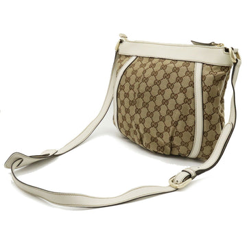GUCCI VS Canvas Abbey Shoulder Bag Leather Khaki Beige Off-White White 203257