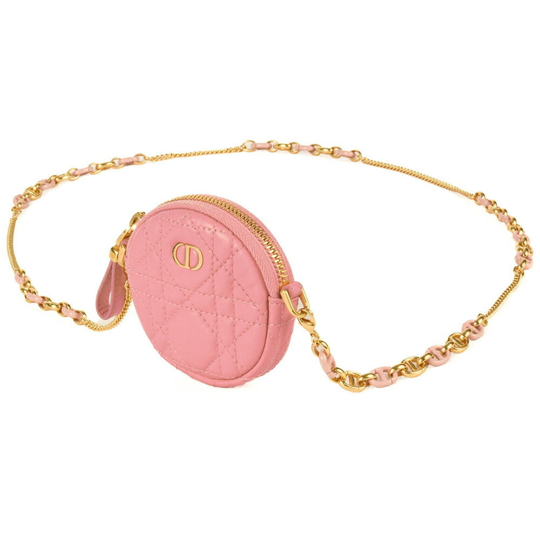 Christian Dior Dior Cannage Pouch Leather 48-MA-0241 Pink Chain Shoulder Bag for Women