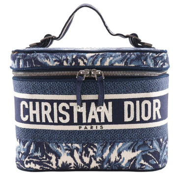Christian Dior Dior Travel Vanity Handbag Palms Embroidery Canvas 2021 Navy/White Double Women's