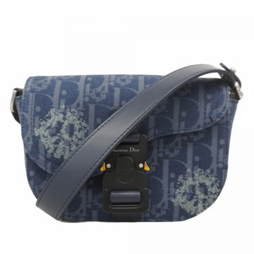 Christian Dior Shoulder Bag Tears Saddle Canvas Leather Navy Gold Men's P808641