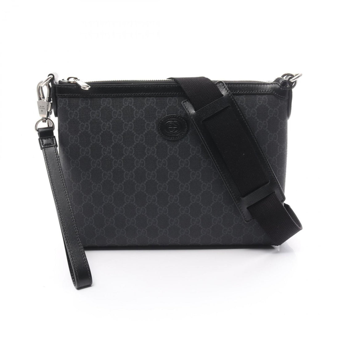 Gucci Interlocking G VS Supreme Shoulder Bag Coated Canvas Leather Men's Black Grey 72683392THN1000