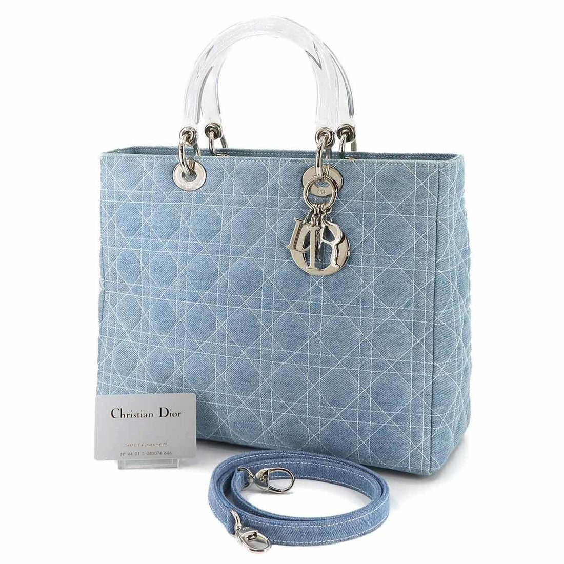 Christian Dior Lady Large 2way Hand Shoulder Bag Denim Blue CAJ44561