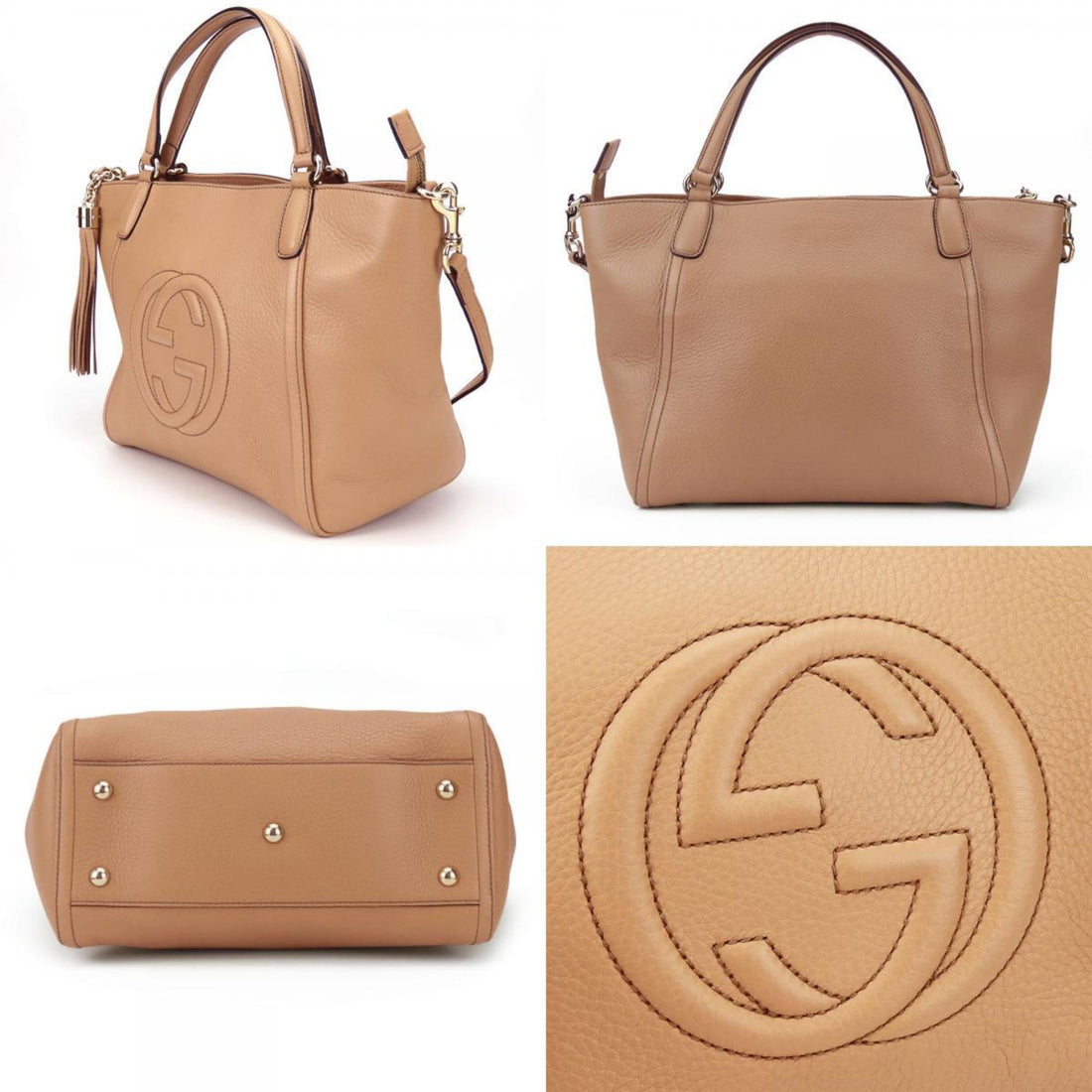 Gucci Handbag Soho 369176 Interlocking Tassel Leather Beige Shoulder Bag Women's GUCCI