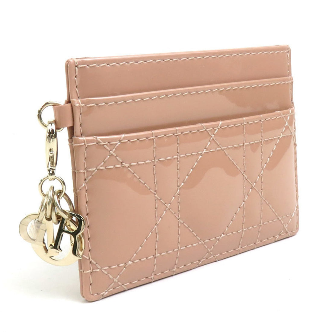 Christian Dior Business Card Holder/Card Case Holder Enamel Pink Beige Women's 56018a