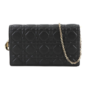 Christian Dior Cannage Lady Pouch Chain Wallet Bi-fold Long Leather Black S0204SO1