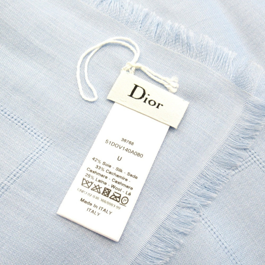 Christian Dior Cannage Jacquard Large Stole/Scarf Shawl Silk Cashmere Blend Logo Blue Men's Women's