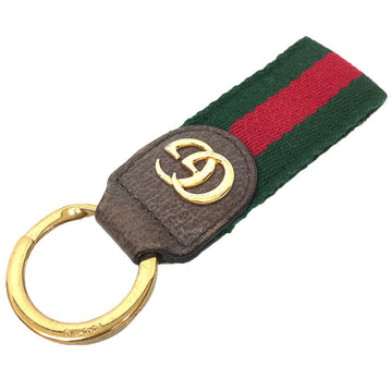 GUCCI VS Webbing Line Key Ring Holder Leather x Canvas Green Red