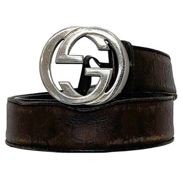 Gucci Belt ec-22234 Brown Interlocking Shima 114984 Buckle Leather GUCCI VS 82cm Men's