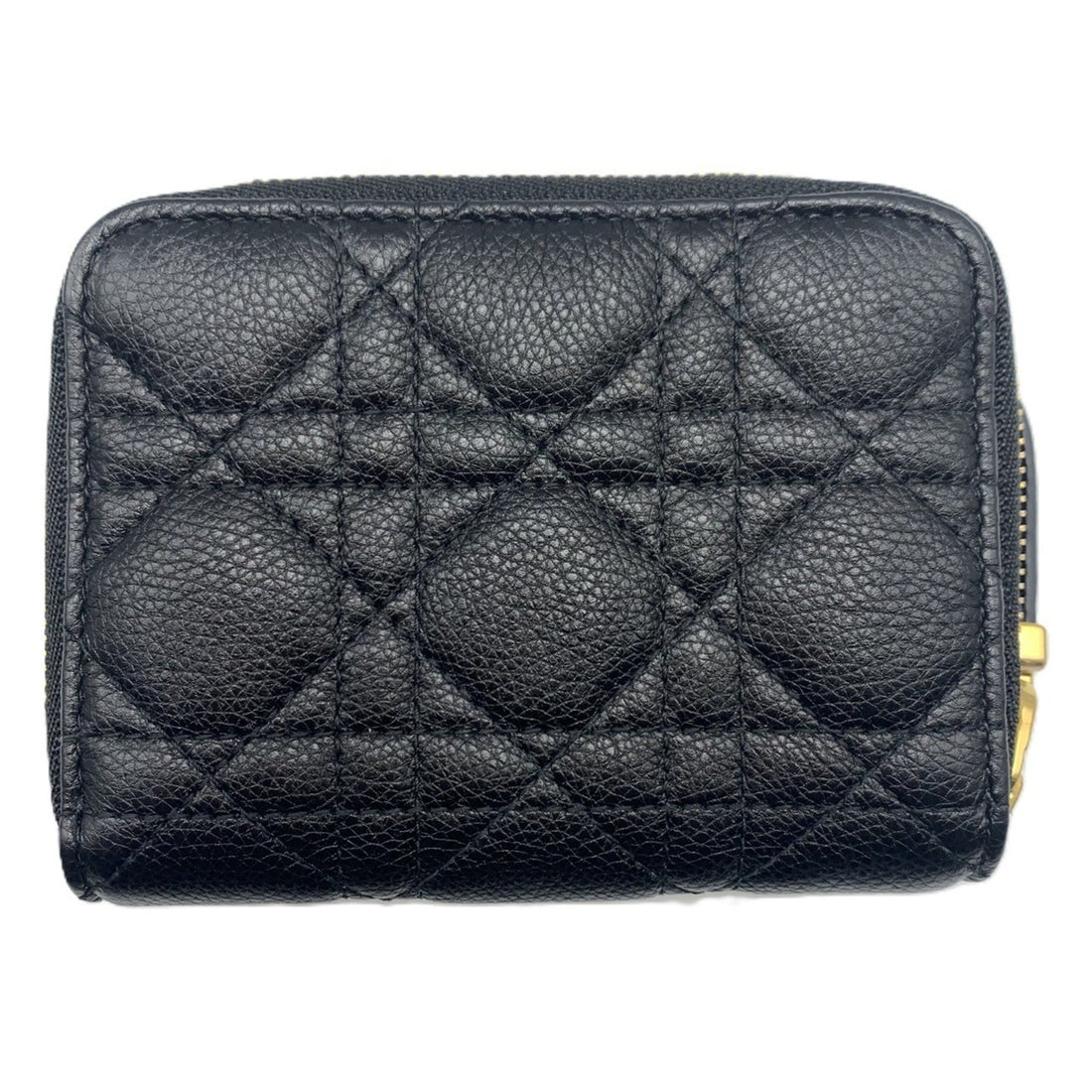 Christian Dior Bi-fold Wallet Caro Cannage Leather S5032UWHC Compact Black Women's