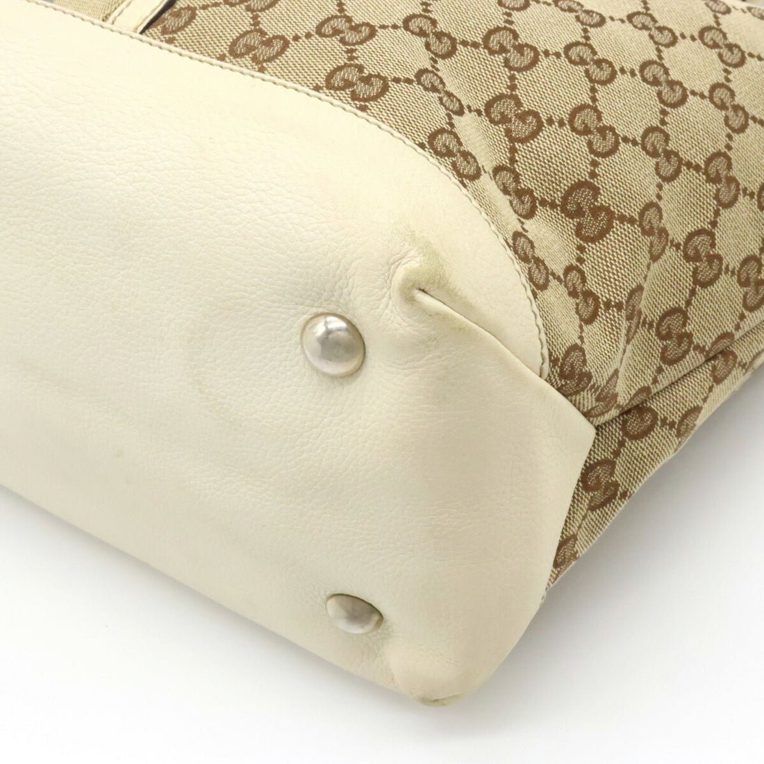 GUCCI VS Canvas Striped Tote Bag Shoulder Leather Khaki Beige Light 232973