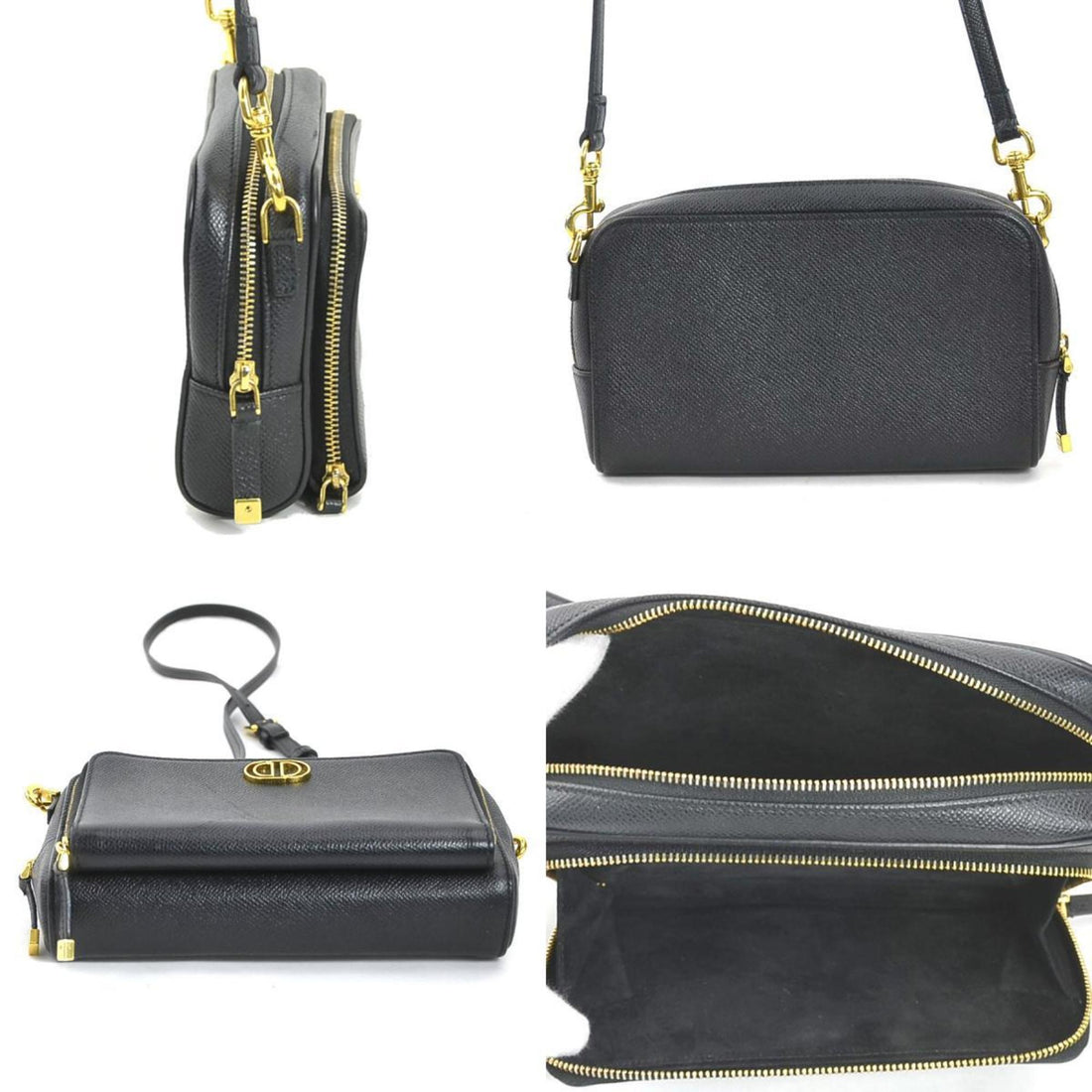 Christian Dior Shoulder Bag Caro Leather Black Women's a0546