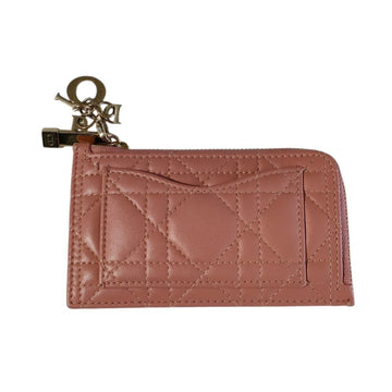 Christian Dior Cannage Leather Fragment Case Wallet/Coin Business Card Case/Card Pink Women's