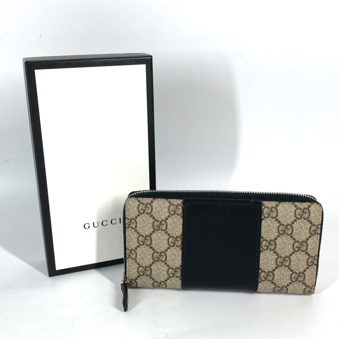 Gucci 451249 VS Supreme Zip Around Long Wallet Beige Black
