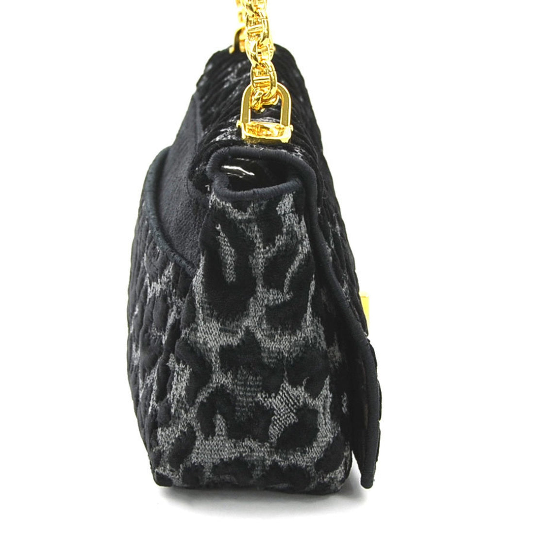 Christian Dior Shoulder Bag Leopard Caro Velvet Canvas Gray Black Gold Women's e59715a