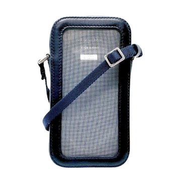Christian Dior Phone Holder Canvas Leather Navy Silver Women's n0774