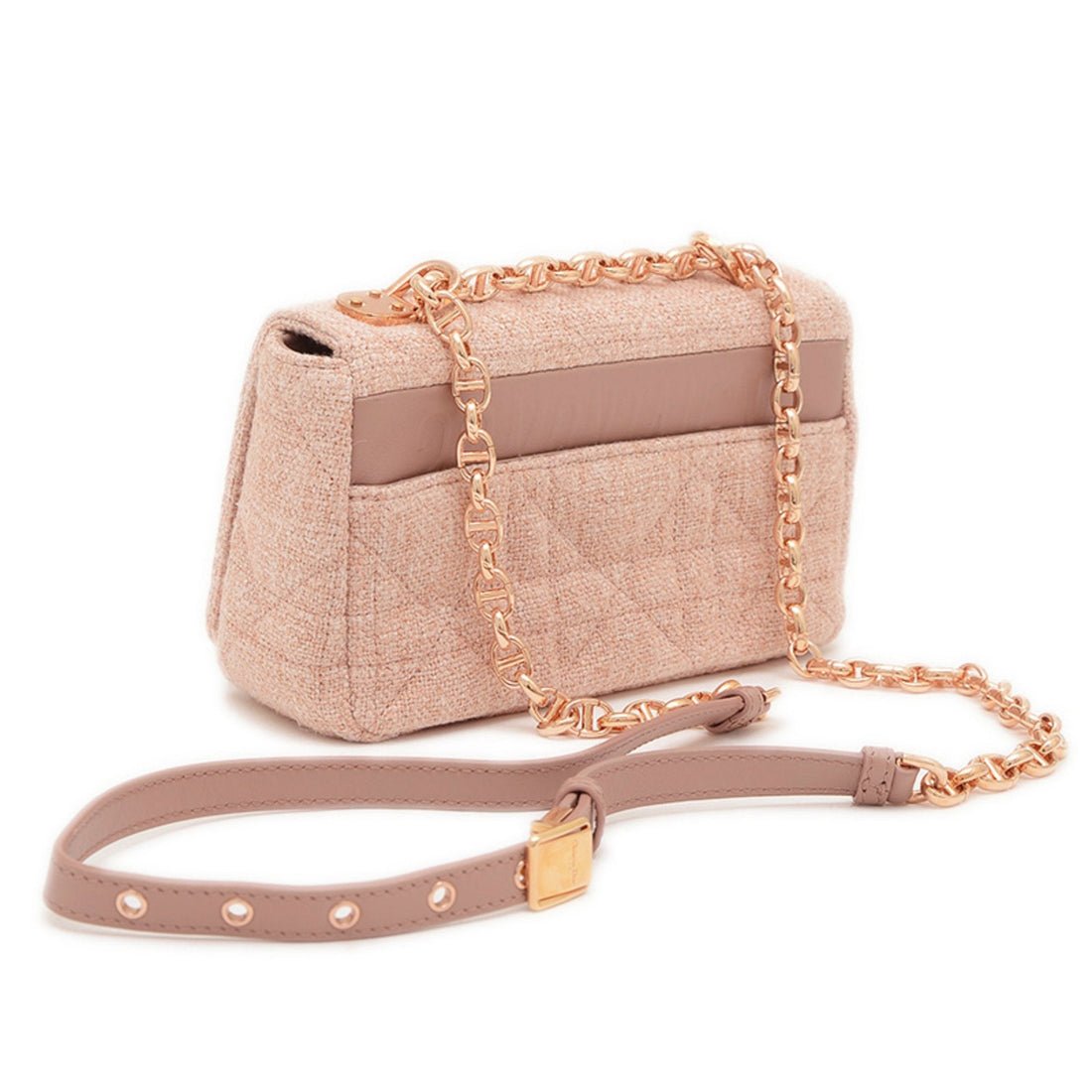 Christian Dior Dior Caro Small Shoulder Bag Tweed Pink Beige BP