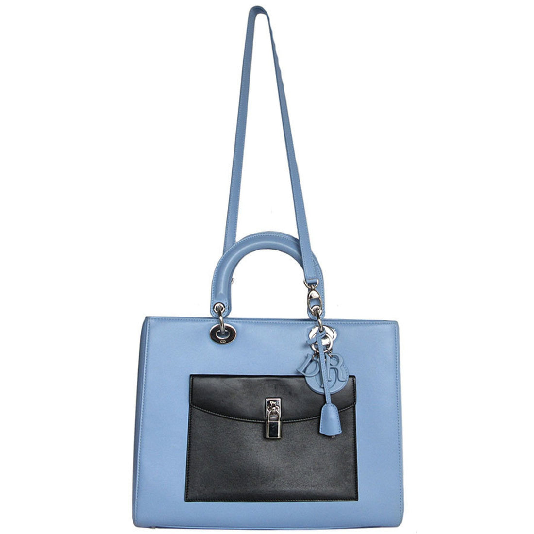 Christian Dior Handbag Shoulder Bag Diorissimo Leather Light Blue x Black White Women's k0007