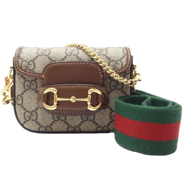 GUCCI Wallet Chain 699760 Shoulder Strap Horsebit VS Supreme Canvas Beige Brown 180669