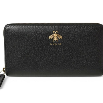 GUCCI Unisex Long Wallet Round Animalier Leather Bee Black 523667