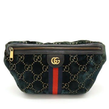 GUCCI VS Velvet Sherry Line Belt Bag Body Waist Pouch Leather Green 574968