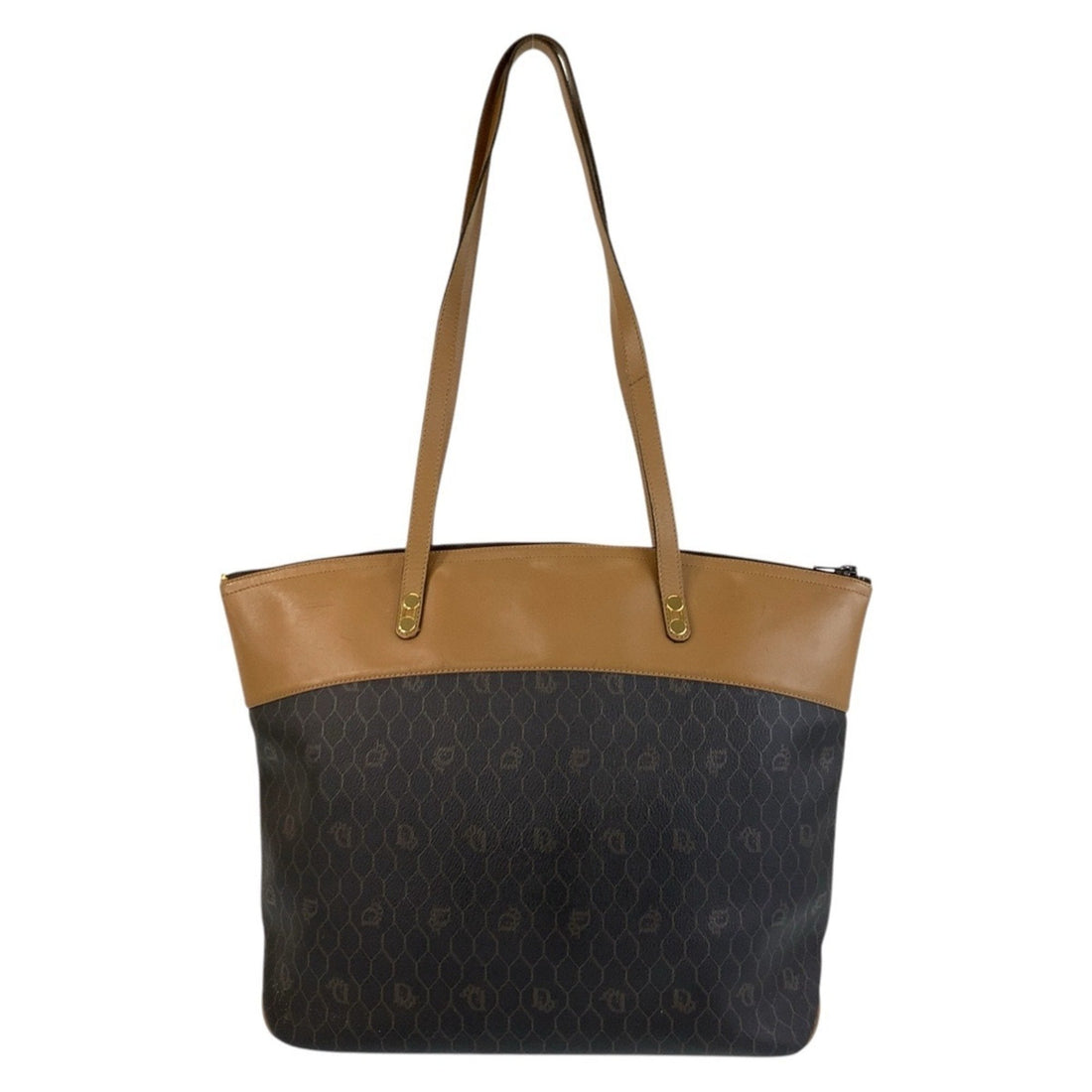 Christian Dior Vintage Honeycomb Brown Camel Gold Hardware Leather Tote Bag Shoulder for Women