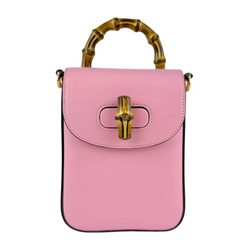 GUCCI Shoulder Bag Handbag Bamboo Leather Pink Gold Women's 702106 z3401