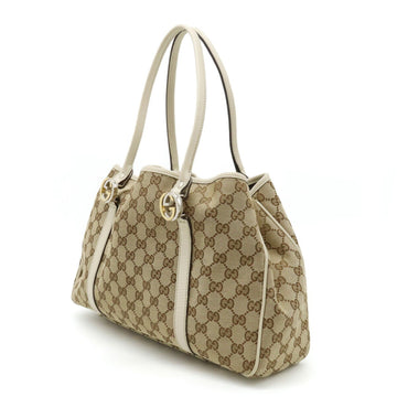 GUCCI VS Twins Canvas Tote Bag Shoulder Leather Khaki Beige Ivory 232957