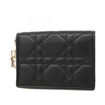 Christian Dior Business Card Holder/Card Case Cannage Leather Black White Champagne Women's