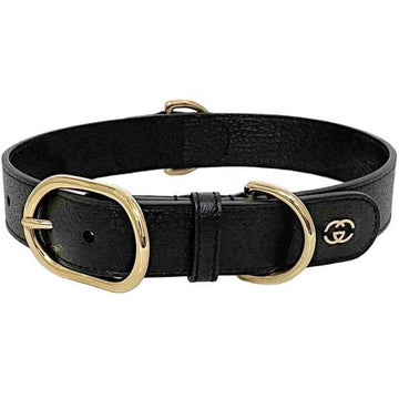 Gucci Collar ec-21387 Black Interlocking 695256 Dog Size L Leather GUCCI Pet Lead Walking VS Adjustable