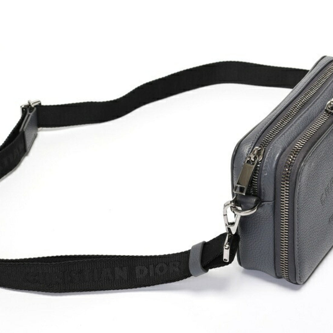 Christian Dior Dior DIOR Atelier Zip Pouch Bag with Strap Leather Blue Gray S-157535