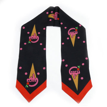 GUCCI Gucci Ice Cream Cherry Neck Bow Scarf Muffler Black Red Multicolor 732840 3G001 Women's