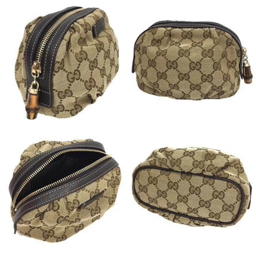 Gucci VS Canvas Bamboo Pouch WG Beige x Brown Leather Women's Unisex Bag